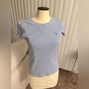 Ralph Lauren Blue & White Striped Pony Logo Baby Tee Size M
